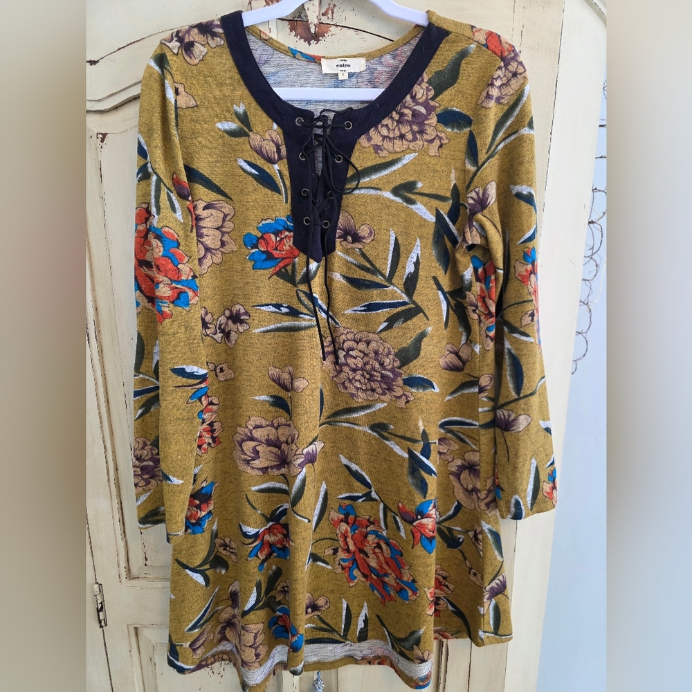 Floral Faux Suede Lace-Up Mini Dress Size S